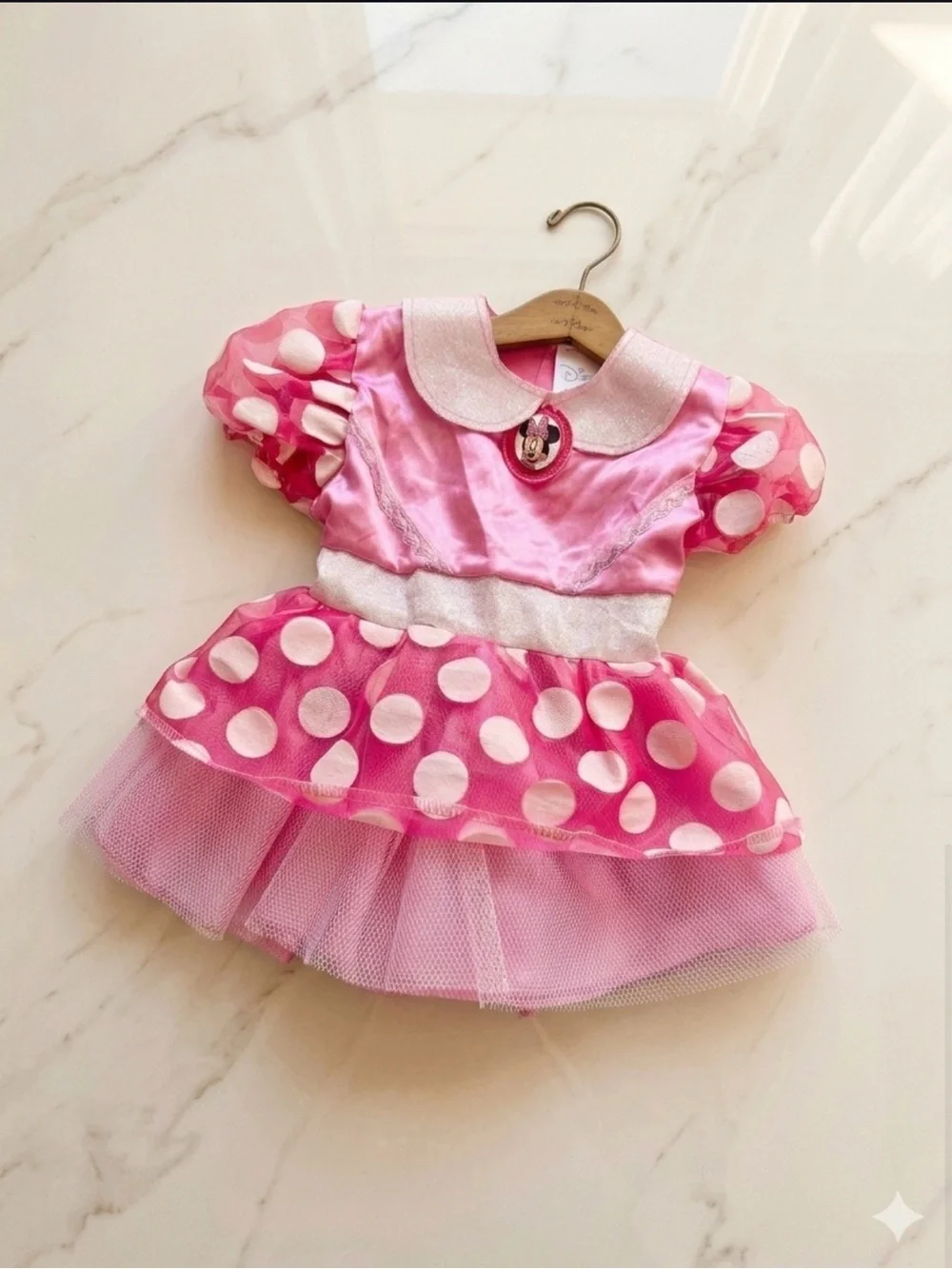 Pink Polka Dot Kids Costume Dress with Tulle Skirt
